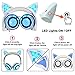 Qiwoo Kids Headphones with Cat Ear USB Rechargeable Adjustable LED Light Up Wired Over Ear Headphones 85dB Volume Limited Compatible for iPad Tablet for Easter Theme Party Favor (3-White)