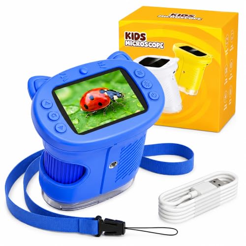 Microscope Enfant, Microscope Numérique Portable 1000X 4K avec Écran IPS 2,4", 8 LED, USB Rechargeable, Jouet Éducatif Scientifique STEM, Cadeau Anniversaire Fille Garçon 3-12 Ans, Bleu