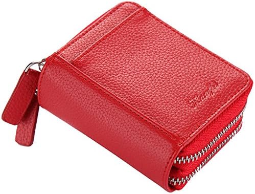 Ggree Women's PU Leather RFID Secure Spacious Men Zipper Card Wallet Small Purse Credit Card Holder color red