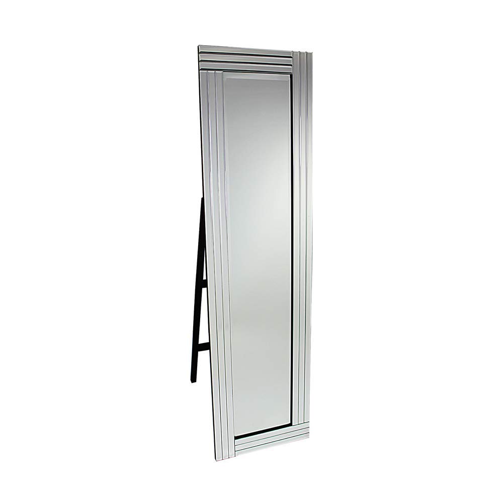 Modern triple panel frame venetian glass free standing cheval stand up salon, bedroom, hall mirror - 15in x 59in