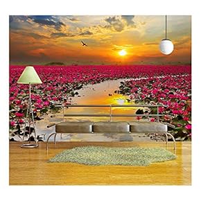 Sunshine Rising Lotus Flower in Thailand - Removable Wall Mural | Self-Adhesive Large Wallpaper - 66x96 inches