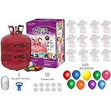 Helium Tank with 50 Balloons and White Ribbon + 12 White Balloon Weights + 10 Flower Clips - Plus Balloon Tying Tool