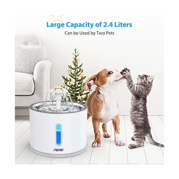 Aerb-Cat-Water-Fountain-Pet-Drinking-Fountain-Cat-Fountain-Ultra-Quiet-with-Night-light-and-3-Carbon-Filters-24L Aerb Cat Water Fountain, Pet Drinking Fountain: Cat Fountain Ultra-Quiet with Night light and 3 Carbon Filters, 2.4L