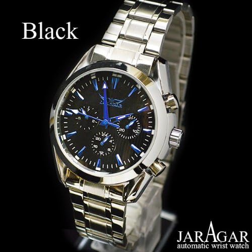Amazon 腕時計 自動巻き メンズ 人気 クロノグラフ メタルバンド ブランド Jaragar 2 ブラック メンズ腕時計 腕時計 通販