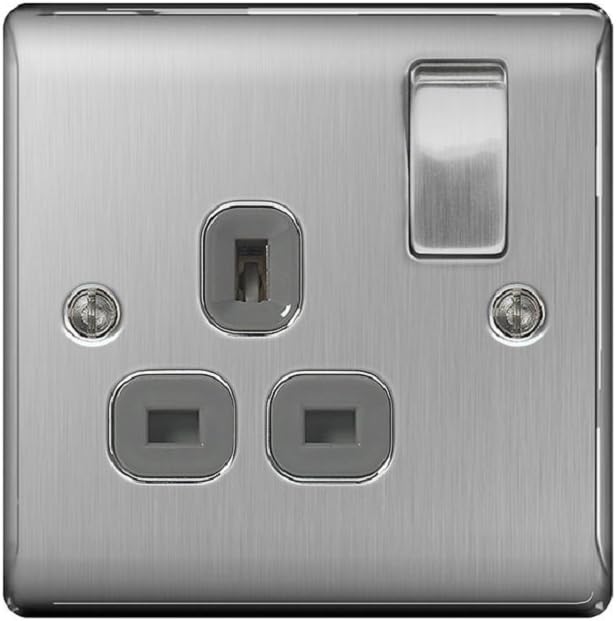 Pck Of 5 X BG Nexus Metal Single 13A Plug Socket Brushed Steel Finish 