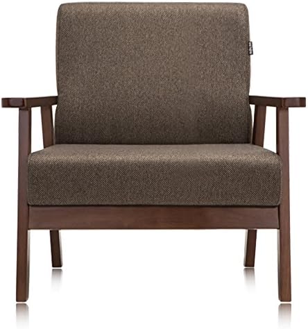 Krei Hejmo Vintage Brown Wooden Small Low-Seat Firm Armchairs Sofa Couch with Fabric (Single-Seater, Dark Mocha Fabric)