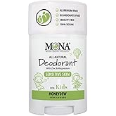 MONA 100% Natural Deodorant for Kids, Preteens & Teens | No Baking Soda, Synthetic Scents or Aluminum | Safe for Girls & Boys with Sensitive Skin | Hypoallergenic & Vegan (HONEYDEW 1.76 Oz)