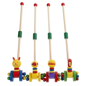 VIPECO Durable Cartoon Baby Coagent Toddler Child Putting Animals Wooden Puzzle Trolley