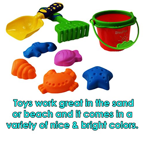 8 Piece Sand Play Set - Bucket, Shovel, Rake, and Sea Critter Molds, 8 Piece Colorful Compact Kit, Perfect for Beach, Water, Sandbox or Sand Table, by Dazzling Toys