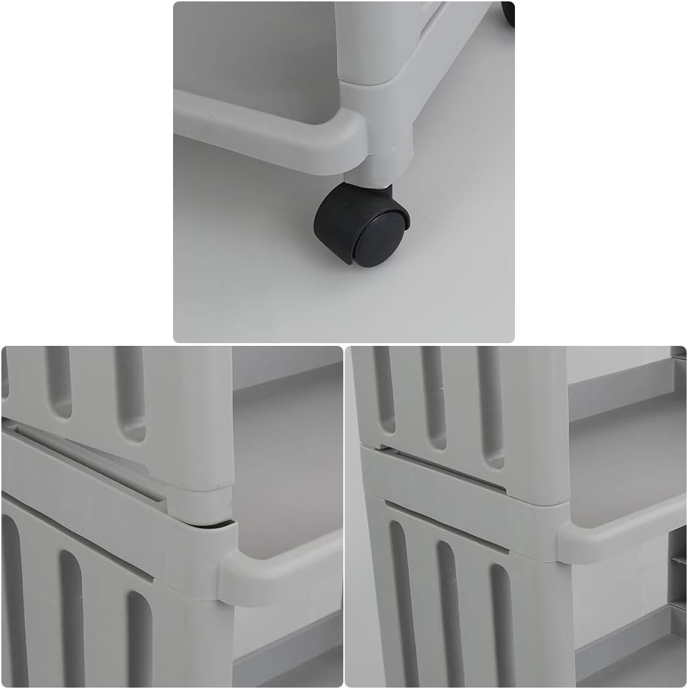 Neadas Plastic 3 Tier Rolling Trolley Cart with Wheels, Grey, 1 Pack: Kitchen & Dining