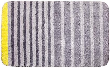 Vdomus Modern Striped Bath Rug Non Slip Microfiber Bathroom Rug - 20 by 32 inches (Yellow/Grey Striped)