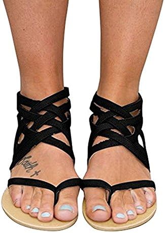 Xiakolaka Womens Cross Strap Sandals Flip Flop Ankle Buckle Gladiator Flat Shoes Black US8.5