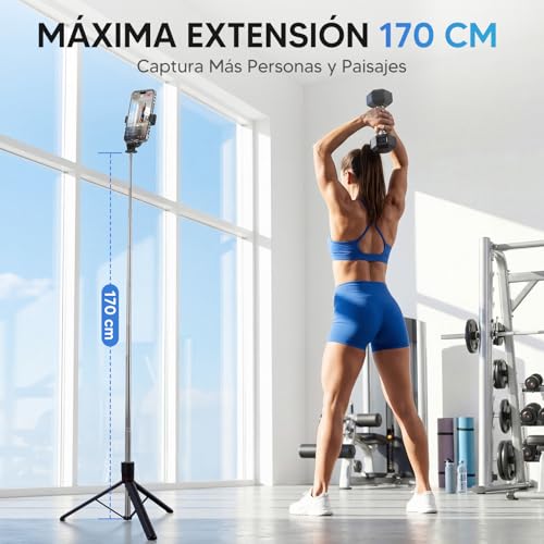 170cm Trípode Bluetooth con Luz de Relleno, Palito Selfie Plegable y Portátil para Viaje, Soporte Extensible para Transmisión en Vivo, Videollamadas y Fotos, Compatible con Todos los Teléfonos Móviles