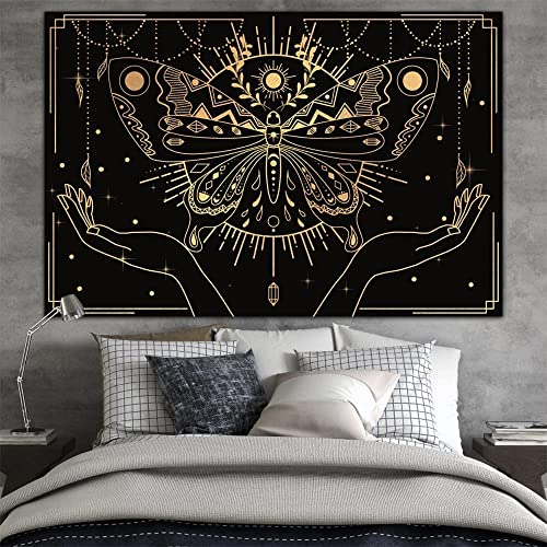 Tapestry for Bedroom, Trippy Butterfly Tapestry Black and Golden Tapestry Aesthetic Tapestry Wall Hanging Decor for Room (M- W59.1\