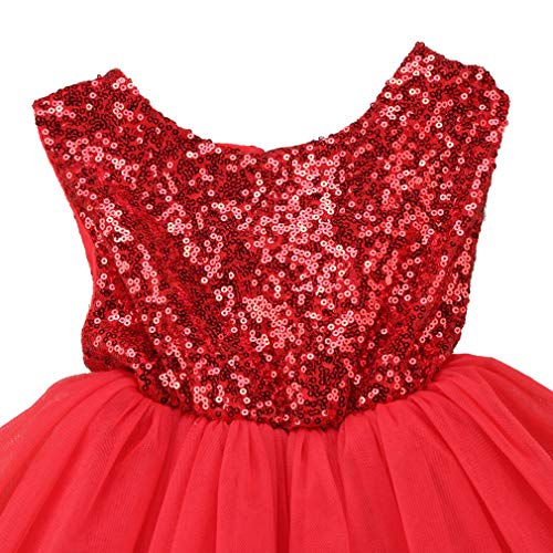 Toddler Girl Baby Lace Flower Sequin Tutu Dress Tulle Pageant Wedding Party Formal Girls Dresses red02 12-18M - Thumbnail 6