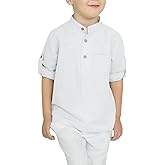 Arshiner Boys Cotton Linen Henley Shirt Button Down Shirt Long Sleeve T Shirt Beach Shirt Tee Casual Solid Tops