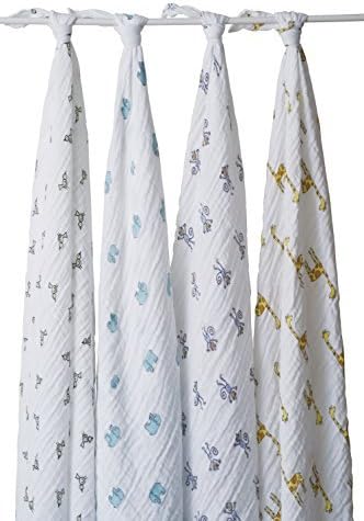 Muslin Swaddle Blanket 4 Pack (Multicolored)