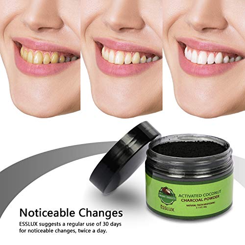 Activated Charcoal Powder, ESSLUX Natural Coconut Charcoal Teeth Whitening Powder, Organic Teeth Whitener, for Teeth Stain Removal, FDA Approved - Mint Flavor