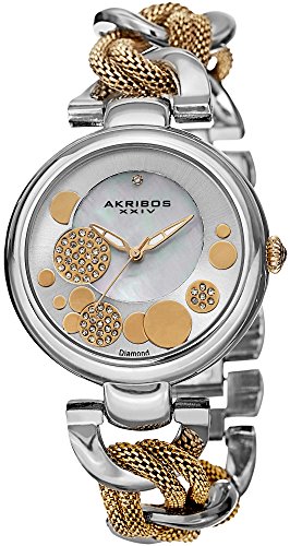 Akribos XXIV Women's AK643TTG Lady Diamond Silver-Tone and Gold-Tone Dial Mesh and Chain Link Bracelet Watch
