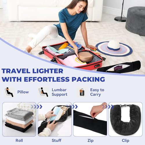 Xolear Travel Pillow to Fill with Clothing, Black | Airplane Neck Warmer Wear Eye Mask and Ear Plugs for Travelling by Car or Airplane, No Fillers