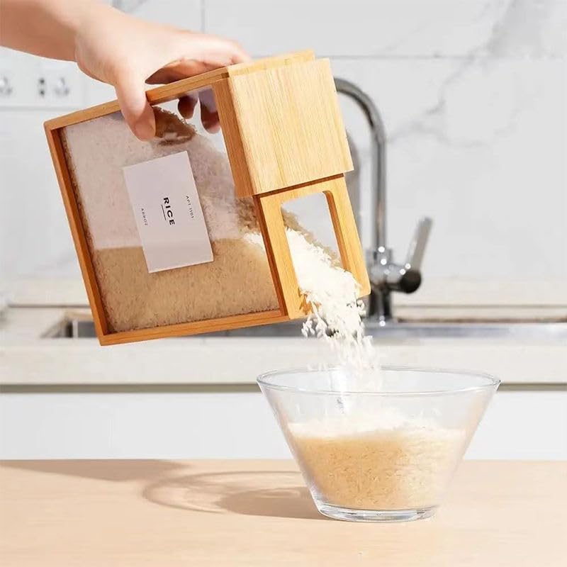 Velora World Bamboo 3L Food Dispenser for Kitchen – Airtight Food Storage Container with Writable Labels, Clear Cereal Dispenser for Rice, Flour, Pasta & Snacks, Space Saving Pantry Organizer
