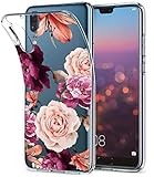 BAISRKE Huawei P20 Case, Huawei P20 Case with Flowers Slim Shockproof Clear Floral Pattern Soft Flexible TPU Back Cove for Huawei P20 [Purple Pink]