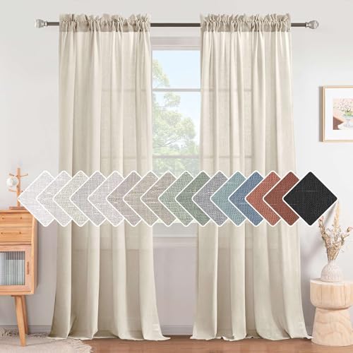 H.versailtex Natural Linen Rod Pocket Curtains Length