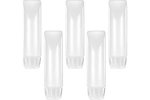 QOOWFEANIG 5Pcs 1oz Transparent Travel Bottles Leak Proof Refillable Toiletries Containers for Toothpaste Cosmetics Mini Sque
