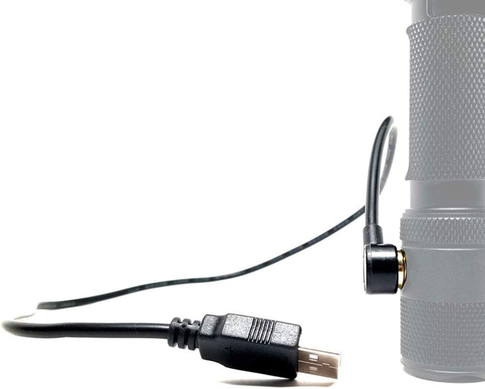 PowerTac Replacement USB Magnetic Charger Charging Cable for M5/M6 LED Tactical Flashlight, Black, 20 inches