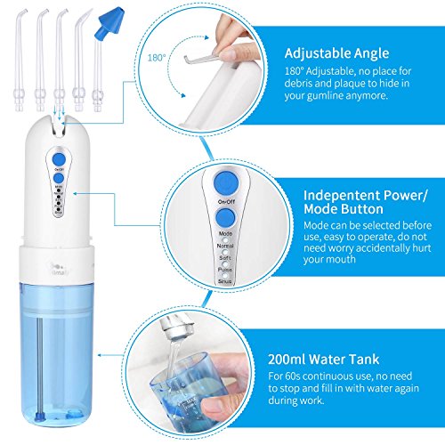 Cordless Water Flosser Oral Irrigator - Portable Rechargeable Professional Dental Water Flosser IPX7 Waterproof 4 Modes Interchangeable 5 Jet Tips - Oral & Nose Care For Home and Travel Use - Thumbnail 6