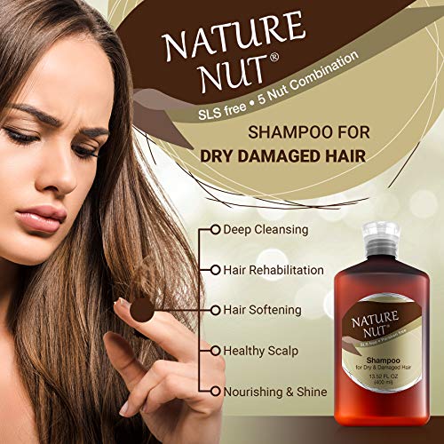 Nature Nut Dry & Damaged Hair Repair Shampoo - Hypoallergenic Hair Cleansing Moisturizer with 5 Nut Hydration Boost Formula for Hair and Scalp