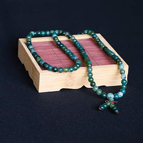 Mala Beads Bracelet,Bivei Moss Agate Gemstone Prayer Bead 108 Bracelet Meditation Necklace(A Grade Moss Agate) - Thumbnail 4