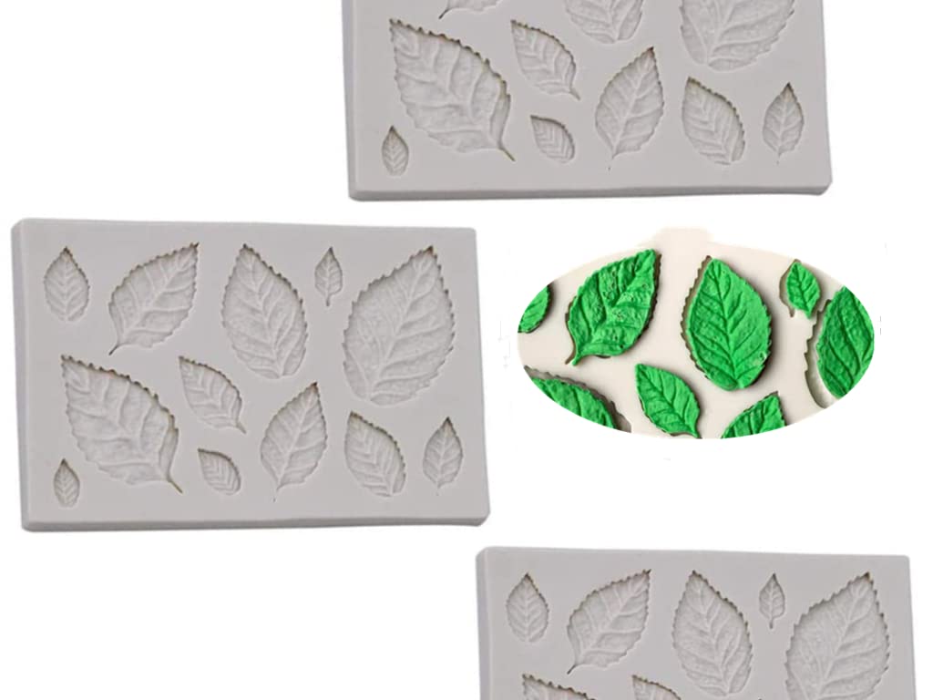 HOLXINES 3 Pcs Leaves Fondant Molds Silicone Leaves Modeling Moulds for Cake Decoration Icing Sugar DIY Molds