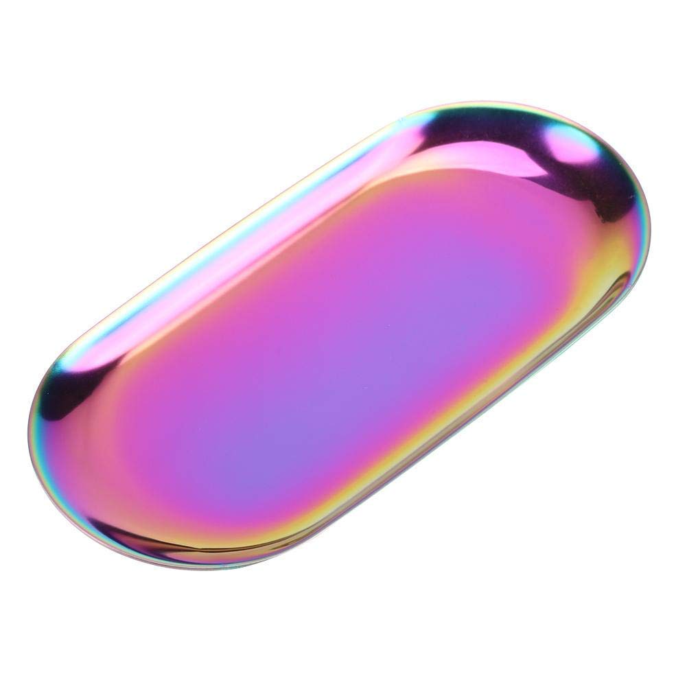 Serving Tray, Nordic Style Stainless Steel Storage Tray Cosmetics Jewelry Cake Plate for Home Office Desks(L-Rainbow)