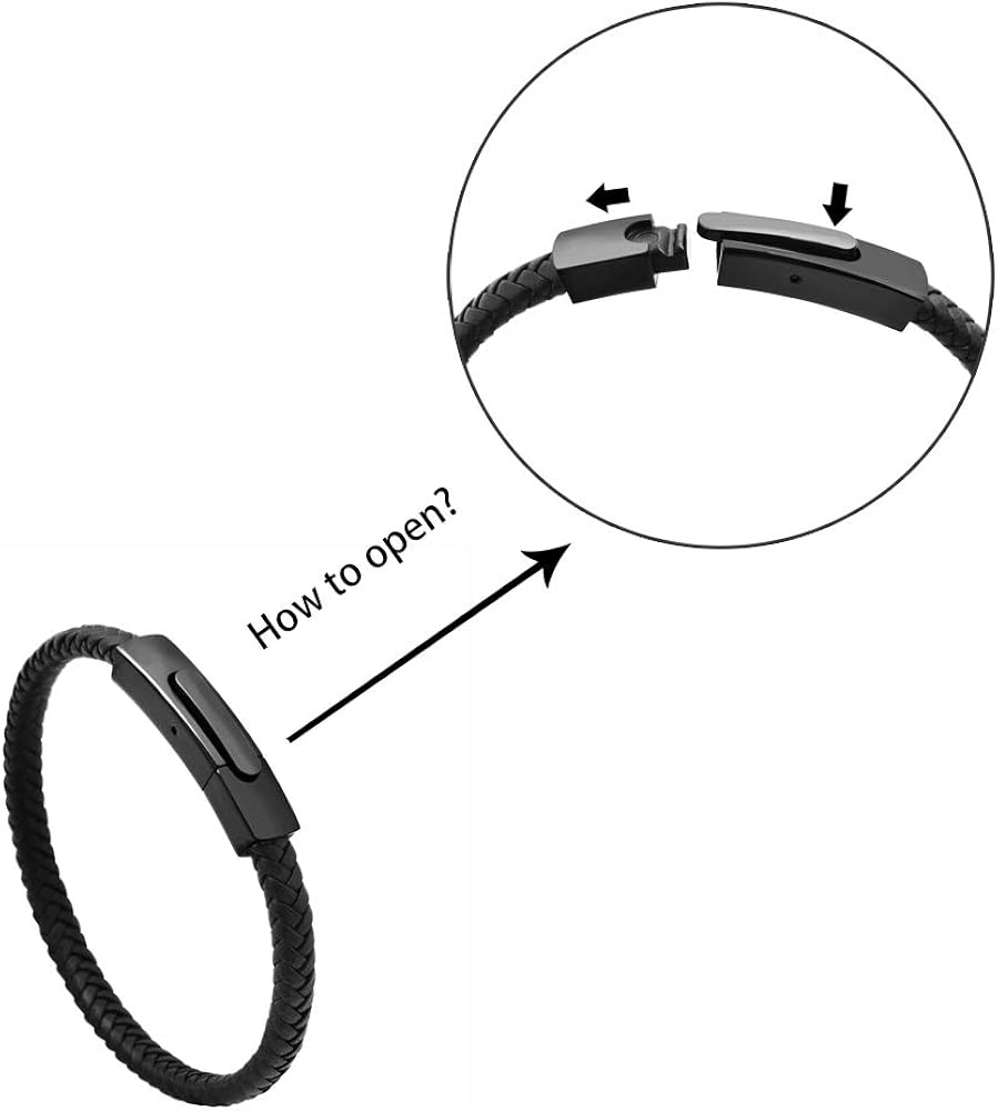 Geoffrey Beene Men's Braided Genuine Leather Fashion Bangle Bracelet with Stainless Steel Clasp (Black): Clothing