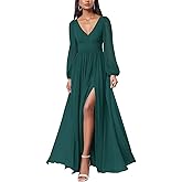 firfig Women Mesh Deep V Neck Open Back Sheer Long Sleeve Slit Leg Bridesmaid Maxi Dress Cocktail Party Wedding Guest Dresses