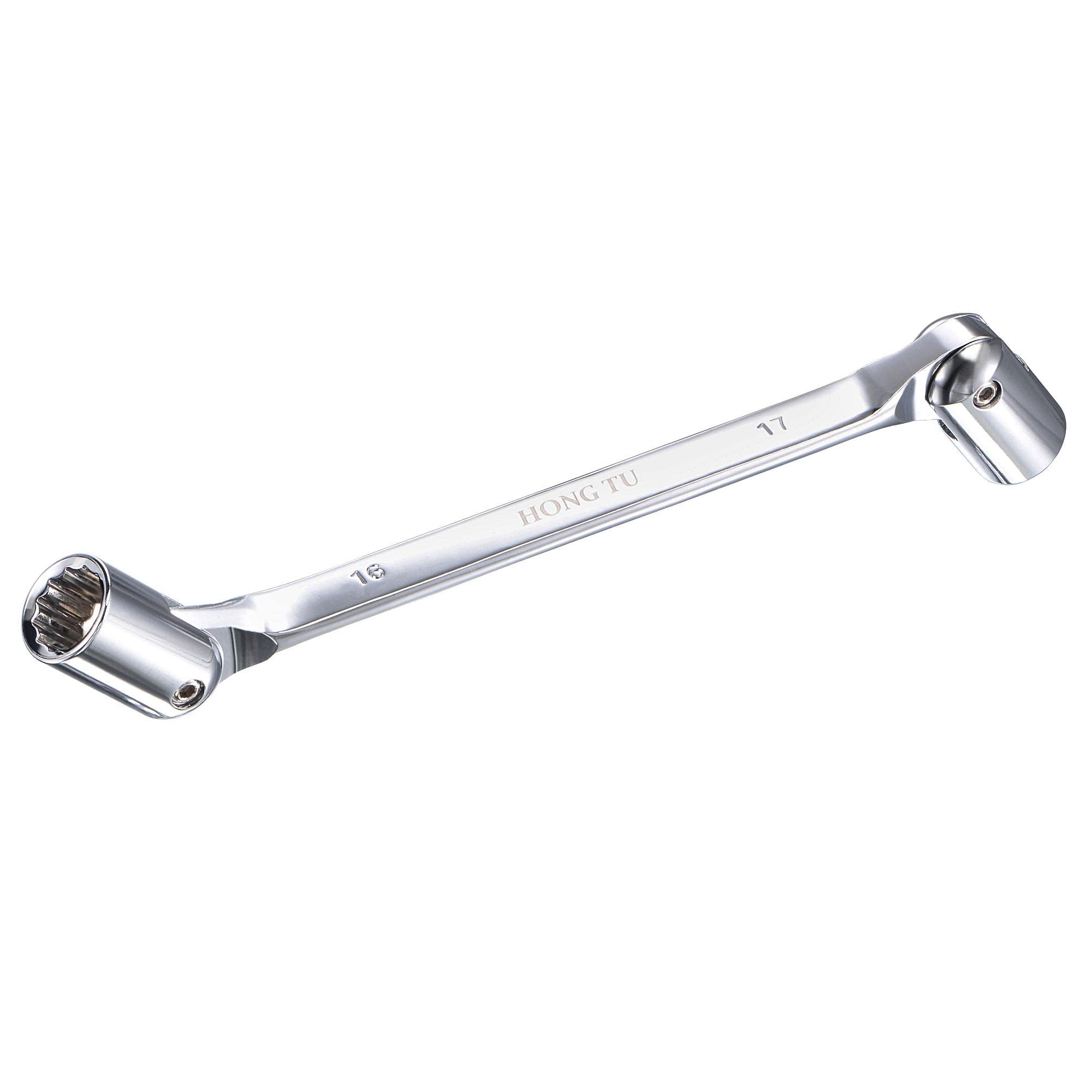 uxcell 12 Point Flexible Head Socket Wrench, 16mm x 17mm Metric Double Swivel Box End, CR-V 180 Degree Rotation for Mechanical Repair