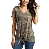 GONKOMA Womens Casual Camouflage V-Neck T-Shirts Tops Blouse Cold Shoulder Short Sleeve Shirts Tunic Tops Tees