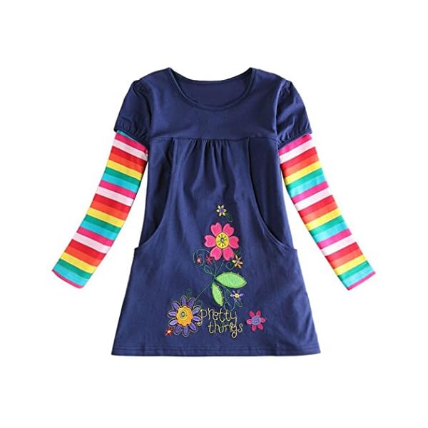 Vovotrade Infant/Toddler Baby Girls Adorable Cute Flower Print Embroidery Long Sleeve Princess Dress T-Shirt Dress