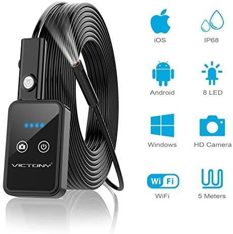 VICTONY 1200P Wireless Endoscope, 16.4ft WiFi Borescope Inspection Camera 2.0 Megapixels HD Snake Camera for Android and iOS Smartphone, iPhone, Samsung, Tablet (GOLD-033)