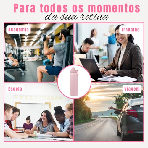 Garrafa de Água Térmica Inox 800ml - Garrafa Inox Portátil, BPA Free, Antivazamento, Parede Dupla Isolamento a Vácuo Quente e Frio - Garrafinha Academia Corrida Escritório - Amel (Rosa)