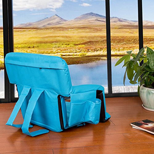 Sundale Outdoor Indoor Adjustable Floor Chair Five-Position Multiangle Stadium Seat Padded Recliner Gaming Chair with Back Support, Armrest and Two Pockets, Blue