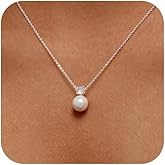 Pearl Necklaces for Women Trendy,Dainty Silver Necklace Simple CZ Pearl Pendant Necklace Cute Choker Necklace Simple Wedding Pearl Necklace Single White Pearl Necklace Wedding Jewelry Bridal Gifts