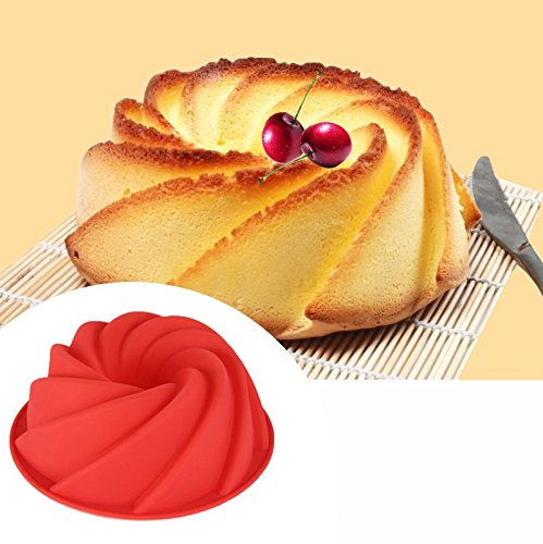 Xiaolanwelc@ 24.58.9cm Large Swirl Shape Silicone Butter Cake Mould Baking Tools For Cakes Bakery Kitchen Accessories Bakeware Mold (Green)