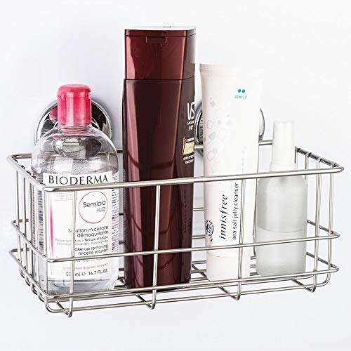 Slideep Vacuum Suction Cups Shower Caddy, Bathroom Storage Basket, Deep Bath Shampoo Conditioner Sponge Holder, Kitchen Storage Organizer, Stainless Steel Shelf-Set of 2 - Thumbnail 5