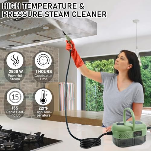 HELEE Handheld Steam Cleaner, High Pressure Multipurpose Steamer, 2500W|1000ML, 10S Fast Heat-Up 6 Gears Adjustment, With Brushes, Glass Scraper, for Car, Kitchen, Furniture and Tile (White)
