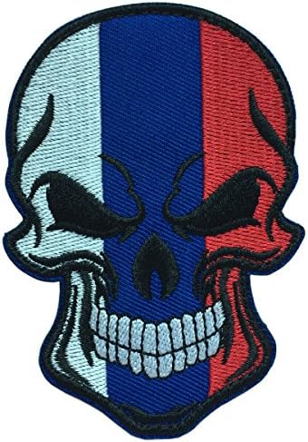 SpaceAuto Skull Head w/ Flag of Russia Military Tactical Morale Badge Hook Loop Fastener Patch 3.54" x 2.36"