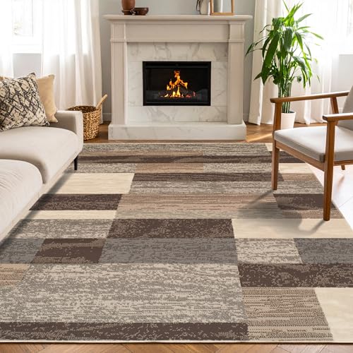 Photo 1 of SUPERIOR Indoor Area Rug, Jute Backed, Modern Geometric Patchwork Floor Decor for Bedroom, Office, Living Room, Entryway, Hardwood Floors, Rockwood Collection, 8' x 10', Slate