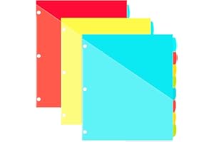 INFUN 8-Tab Plastic Binder Dividers with Front Pockets - 3 Sets, Multicolor Pocket dividers for 3-Ring Binders, dividers with tabs 24 pcs