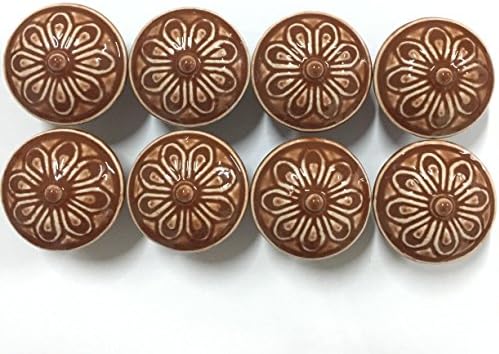 Tonena Antique Brown Floral Ceramic Decorative Knobs and Pulls Knobs Handles for Kitchen Furniture Door Drawer Cabinet Dresser Closet Wardrobe Cupboard Bathroom - Pack of 8